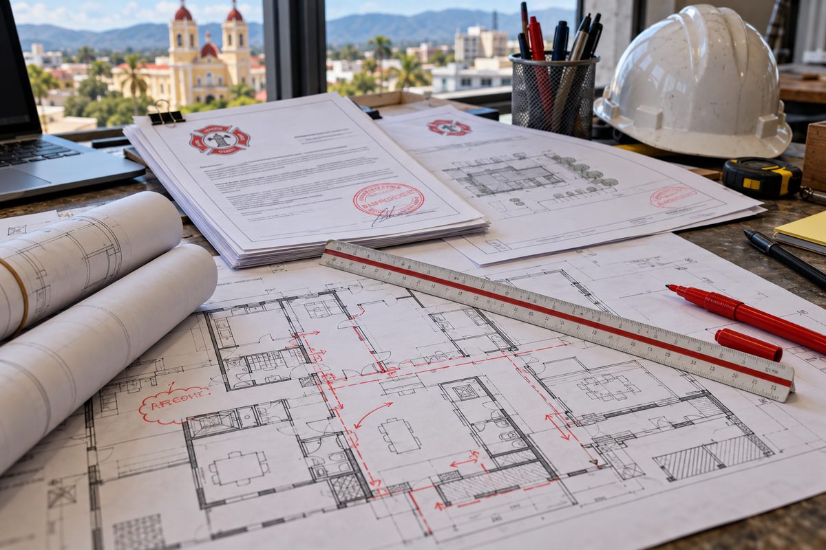 Commercial floorplans and fire endorsement documents being prepared for permit filing